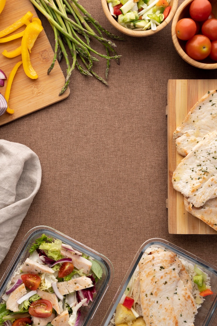 Foto gratuito vista superior de la nutrición, los alimentos y la planificación de las comidas