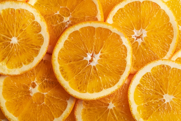 Vista superior de rodajas de naranja