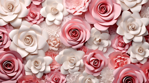 Vista superior de rosas de papel.