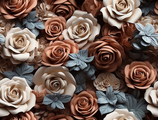 Vista superior de rosas de papel.
