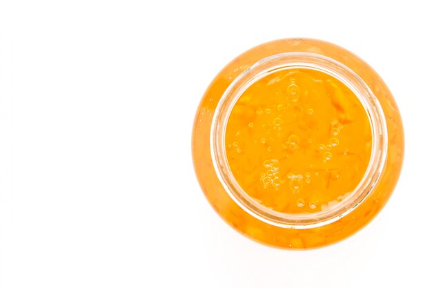 Vista superior de sabrosa mermelada de naranja