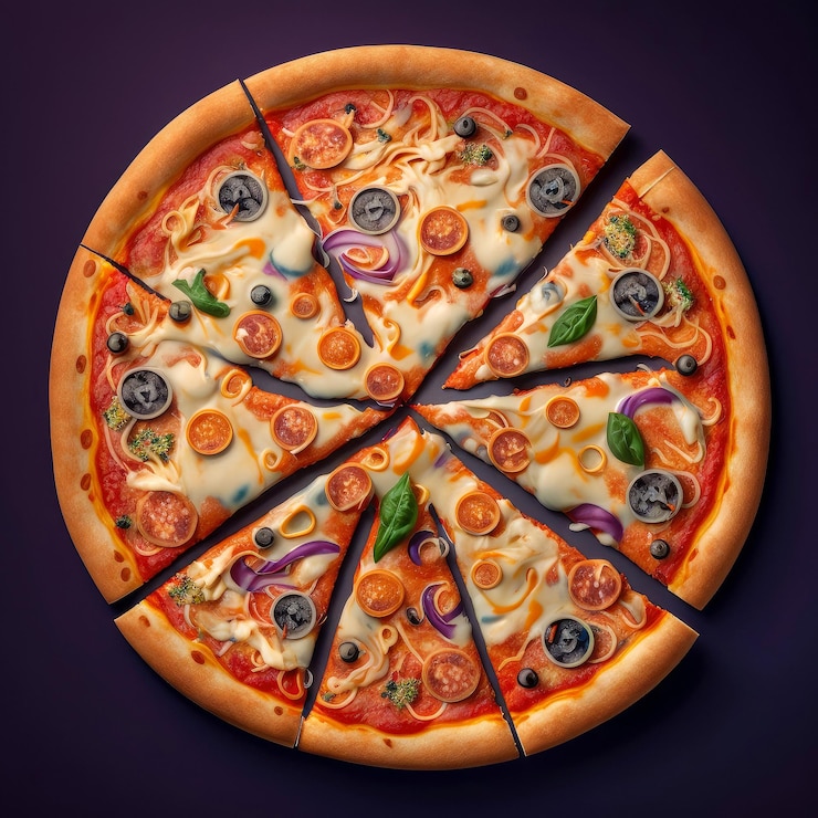 Foto gratuito vista superior sabrosa pizza en rodajas pizza redonda tradicional italiana