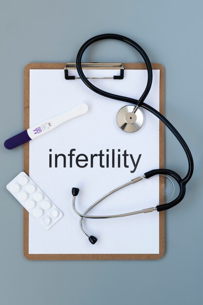 Vista superior sobre la palabra infertilidad escrita en papel
