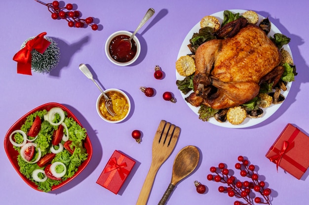 Vista superior del surtido de comida de año nuevo