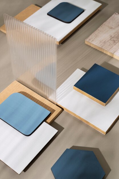 Vista superior en tableros de material mdf.