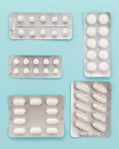 Vista superior tabletas con pastillas
