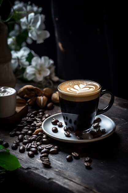 Vista de la taza de café con espacio de copia