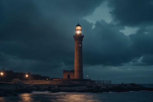 Vista de la torre del faro con faro de luz