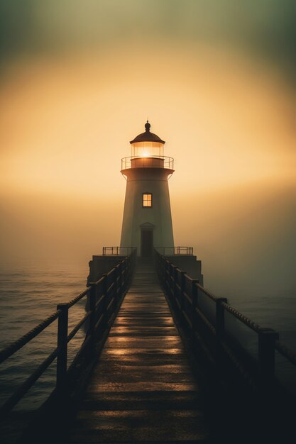 Vista de la torre del faro con faro de luz