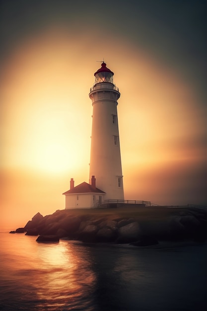 Vista de la torre del faro con faro de luz