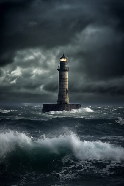 Vista de la torre del faro con faro de luz