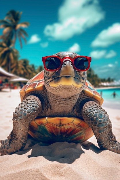 Vista de una tortuga en la playa en verano