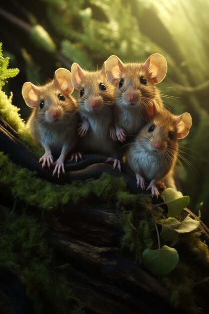 Vista de las travesuras de las ratas en la naturaleza