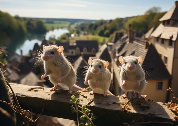 Vista de las travesuras de las ratas en la naturaleza