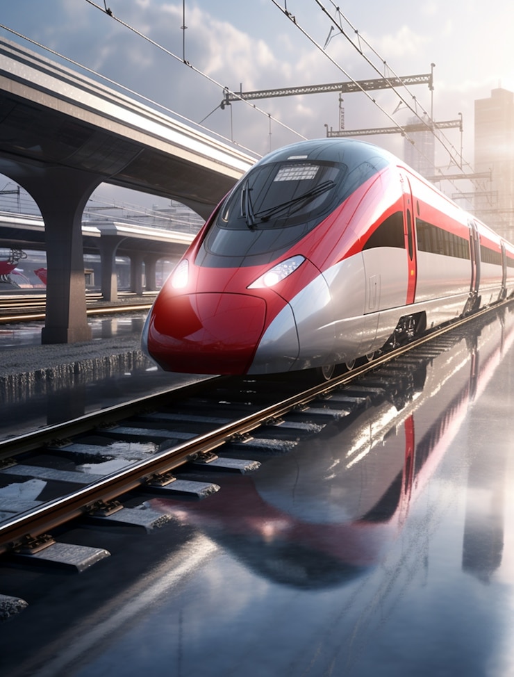 Foto gratuito vista del tren de alta velocidad moderno 3d
