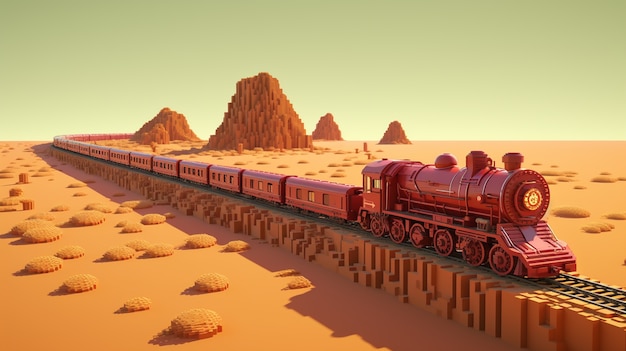 Foto gratuita vista del tren moderno 3d con paisajes naturales.