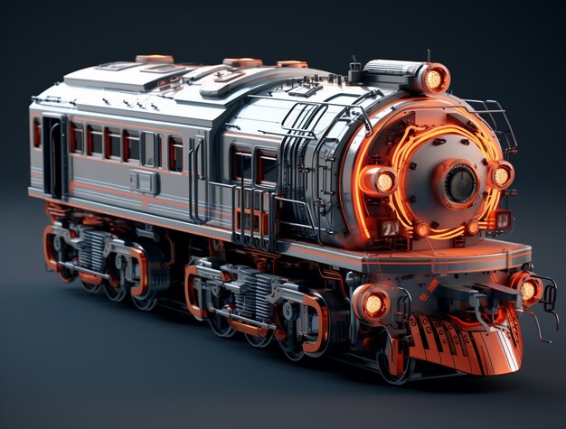 Vista del tren con motor de vapor 3d