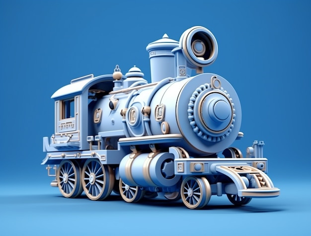 Vista del tren con motor de vapor 3d