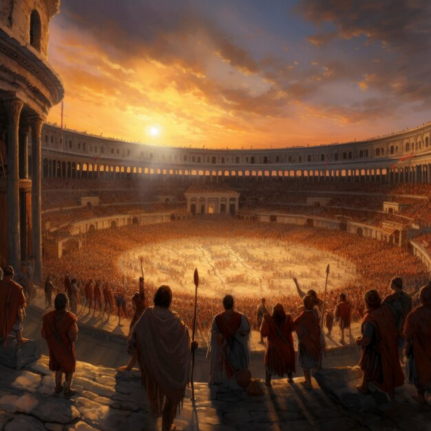 Vista de la vida del antiguo imperio romano con gente.