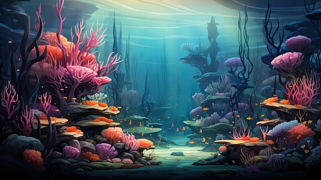 Vista de la vida marina submarina en estilo de dibujos animados