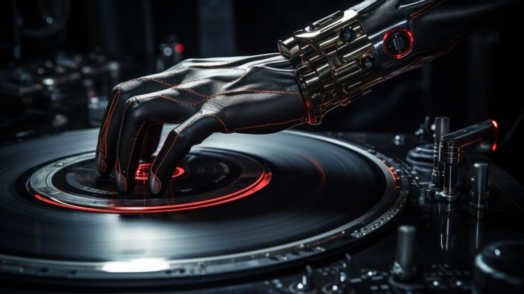Foto gratuito vista del vinilo de dj futurista