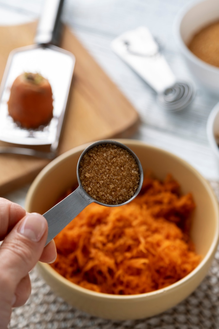 Foto gratuito vista de zanahorias ralladas con otros ingredientes