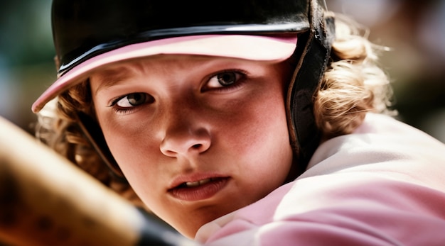 Foto gratuita vistazo de un joven jugador de béisbol