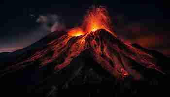 Foto gratuita volcán en erupción arroja llamas y humo al aire libre generado por ia