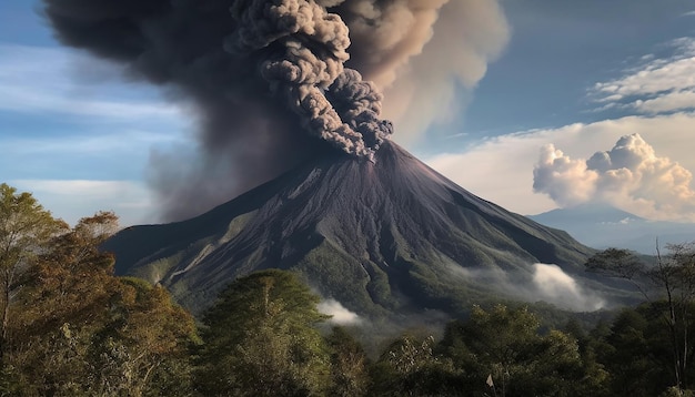 Volcán en erupción deja rastro de destrucción y cenizas generadas por IA