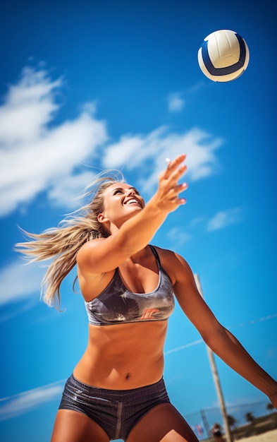 Voleibol con jugadora y pelota.