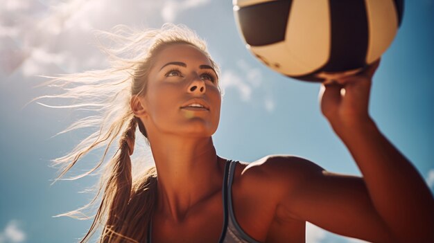 Voleibol con jugadora y pelota.