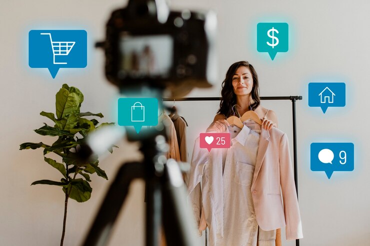 Photo Gratis wanita melakukan streaming langsung untuk kampanye belanja online