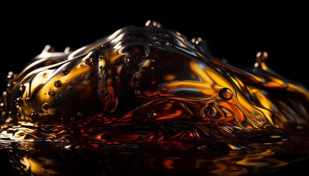 Whisky suave que se vierte sobre una superficie de agua ondulada generada por IA