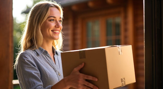 Woman receiving a package at home