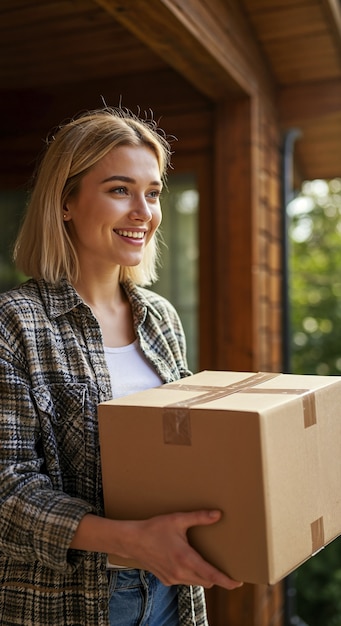 Woman receiving package at home