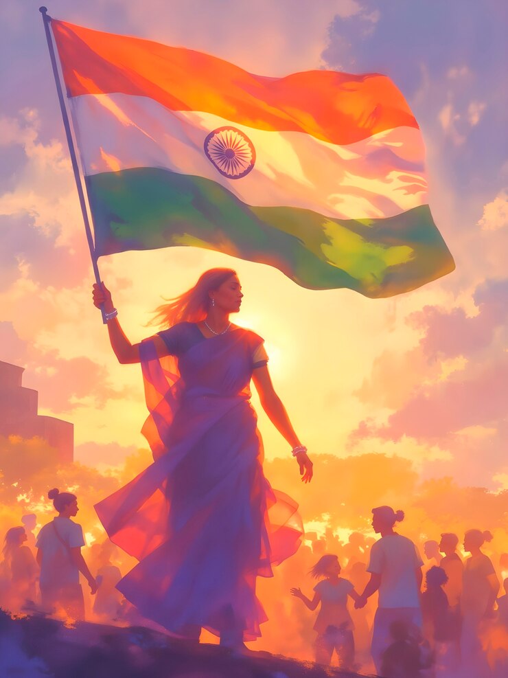 Foto gratuito woman with indian flag celebrating independence day