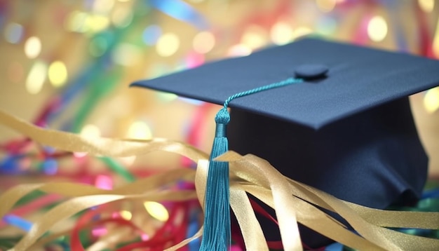 Éxito de graduación celebrado con gorra de diploma y decoración de borlas coloridas generadas por IA