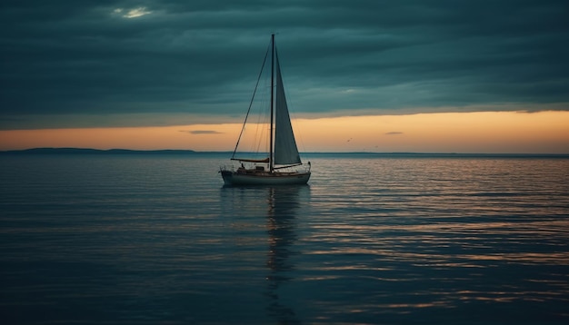 Yate de vela se desliza sobre tranquilas olas azules generadas por IA