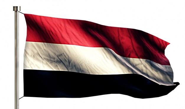 Yemen Bandera Nacional Aislado Fondo Blanco 3D