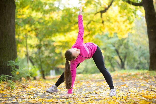 Yoga del otoño: Actitud del triángulo