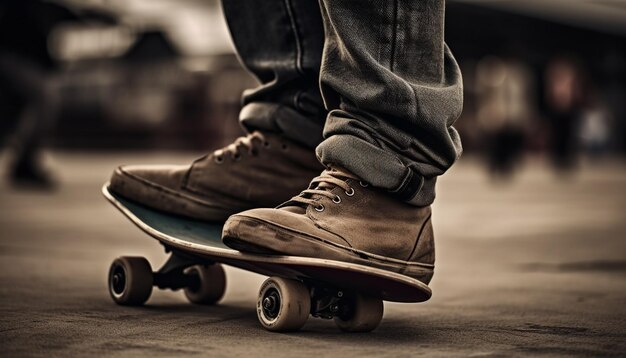 Zapato deportivo en patineta recorriendo la ciudad generado por IA