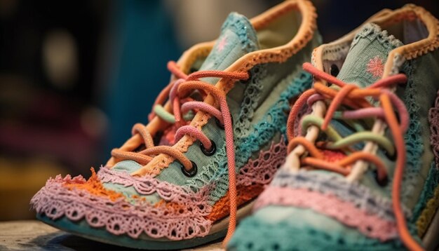 Foto gratuita zapatos deportivos multicolores apilados en una tienda moderna generada por ia