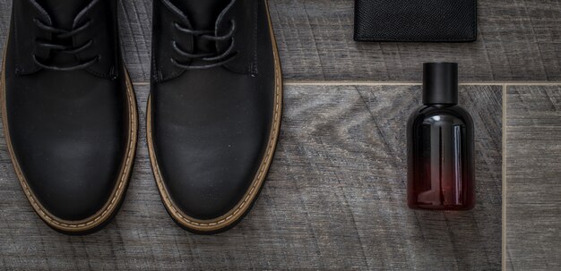 Zapatos de hombre con estilo, naturaleza muerta de accesorios para hombres.