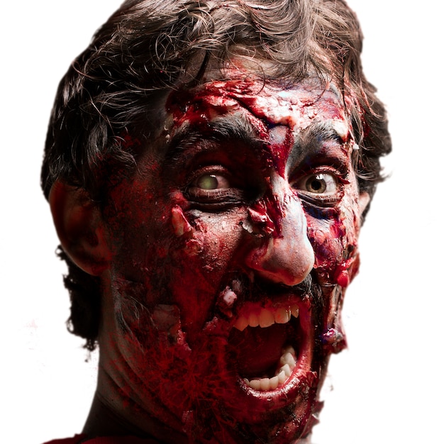 Foto gratuita zombi ensangrentado con la boca abierta