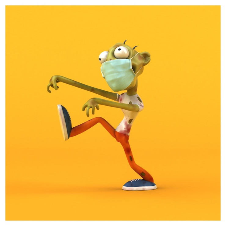 Foto gratuito zombie de dibujos animados en 3d divertido con una máscara