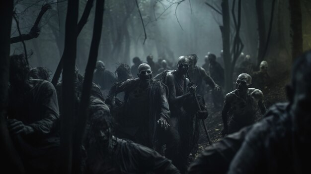 Zombis caminando por el bosque