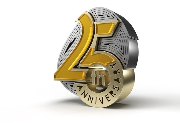 3D Render 25th Years Anniversary Celebration Strumento penna creato tracciato di ritaglio incluso in JPEG Facile da comporre.