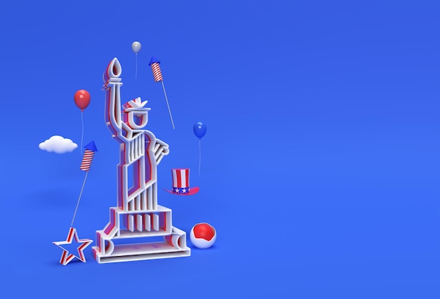 3d Render 4 luglio Stati Uniti Independence Day USA Statua della Libertà 4 luglio Concept Design