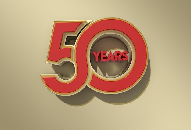 3D Render 50 Years Celebration - Tracciato di ritaglio creato dallo strumento penna incluso in JPEG Facile da comporre.