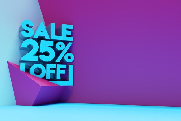 3D Render Abstract 25% Vendita SCONTO Sconto Banner 3D Illustration Design.